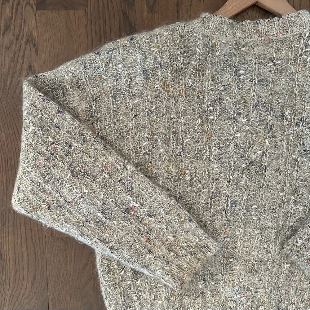 Vintage Mohair Blend Melange Knit Cardigan Sweater in Heather Oatmeal Large - Picture 8 of 8